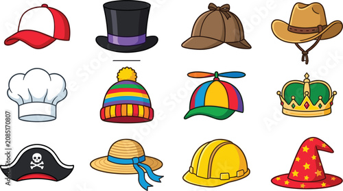 Fotografie Cute Cartoon Hat and Headwear Vector Collection for Character Dress Up Games, Ki