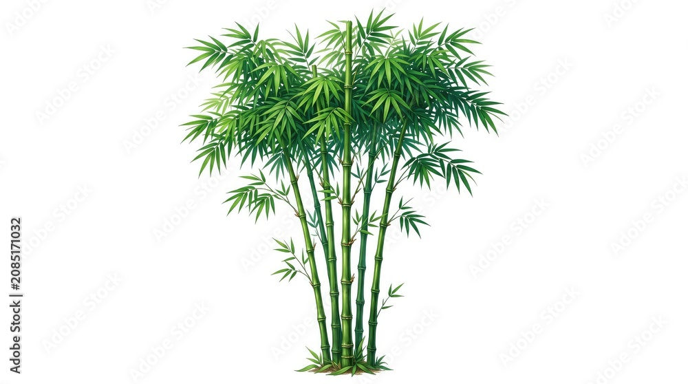 Fototapeta premium Close-up of lush green bamboo stalks with vibrant leaves in natural light
