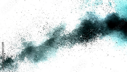 Photos Dynamic abstract explosion of teal and black powder creating a powerful energy b