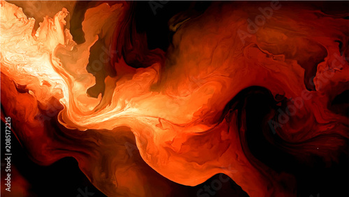 Fotografie Dynamic fiery liquid abstract background, vibrant orange and red fluid art, swir