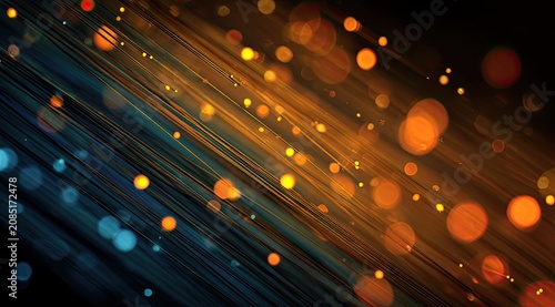 Diagonal lines of light and bokeh create an abstract, futuristic background