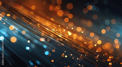 Abstract streaks of light and bokeh in warm and cool tones
