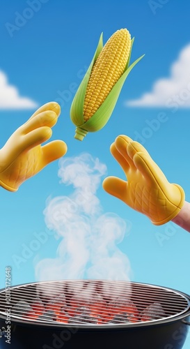 grilling corn on the barbecue outdoors.