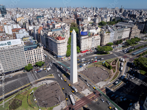 Aerial view of the Obelisk in Buenos Aires, Argentina