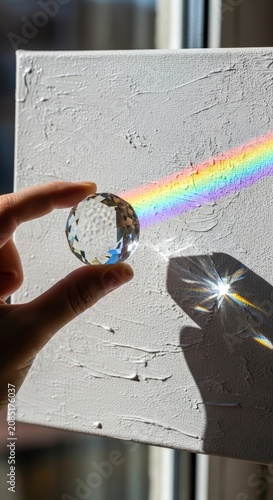 Crystal Prism Refracting Sunlight into a Rainbow Spectrum on Canvas.