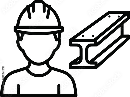 Photos Steel worker wearing hard hat next to structural i-beam