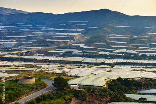 Plastic greenhouses on coast, Spain