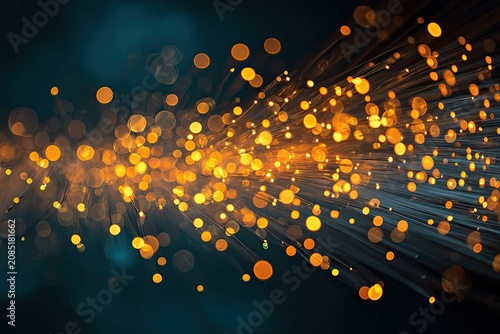 Illuminated strands of light spread outward against a dark background