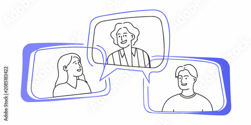 Принти на полотні Three People In Speech Bubbles Line Illustration
