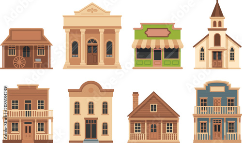 Bild auf Leinwand Professional set of nostalgic Wild West frontier town buildings like saloons and