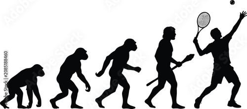 Foto Human Evolution of Tennis Player Silhouette Concept Chart from Ape and Caveman t