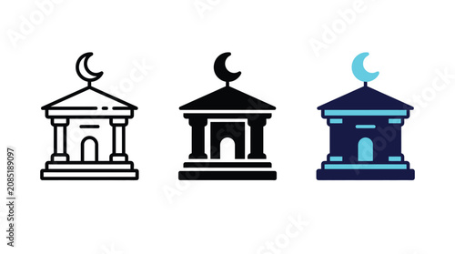 Islamic Bank Icon Set with Crescent Moon and Pillars Design