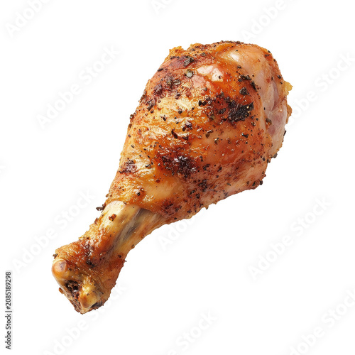 Juicy, well-browned roasted chicken leg with crispy skin and tender meat