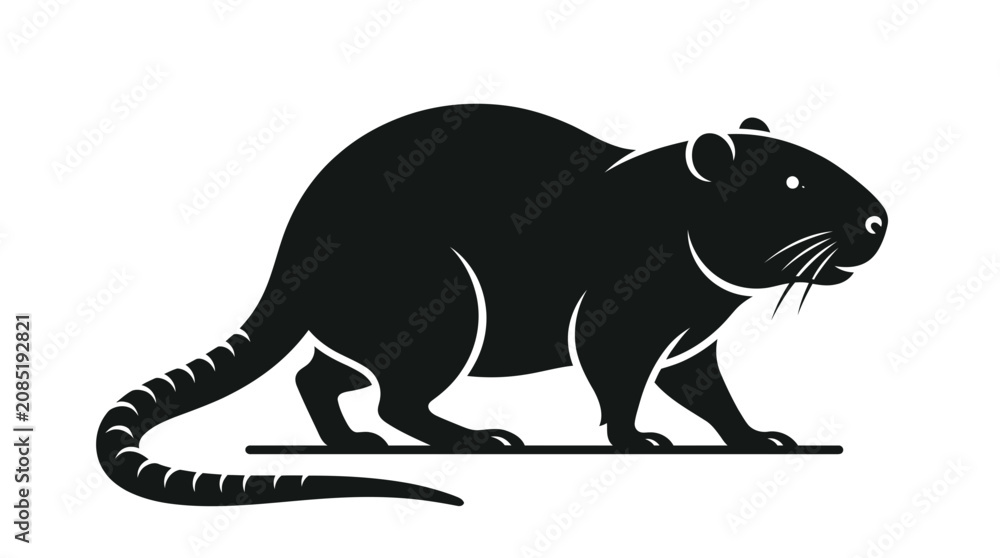 Fototapeta premium Silhouette of a Black Rat, Rodent Icon, Pest Control Symbol, Vector Illustration
