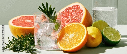 Fresh citrus still life with grapefruit, orange, lemon, and lime