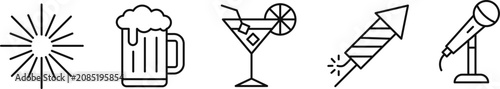 Fotografie A set of icons for party and celebration concepts with line art style