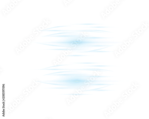 Abstract light effect with soft blue horizontal glowing lines and central flares on a clean white background, for digital overlays