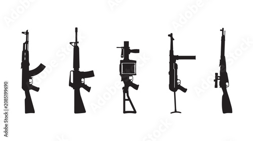 Tableau sur toile Assortment Of Firearms Weapons Silhouette Illustration Set