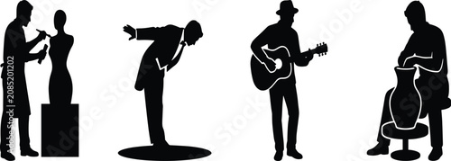 Konstfotografi Artistic professions silhouettes set featuring sculptor magician performing guit