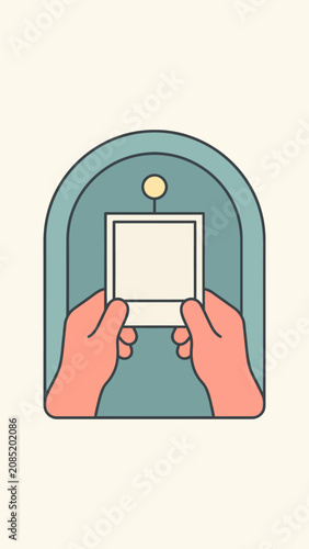 Hands holding a blank polaroid photo frame