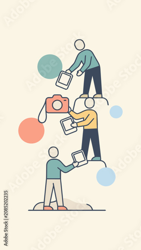 People sharing technology and photos, symbolizing communication and digital connection