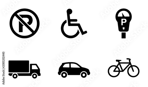 Fotografía Parking Icons Set: No Parking, Handicap, Meter, Truck, Car, Bicycle, Transportat