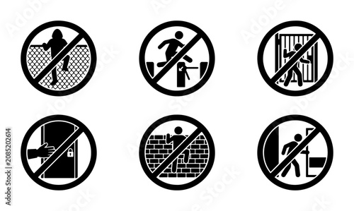 Obraz na płótnie Prohibited Actions Vector Icons: No Trespassing, Climbing, Entry, or Vandalism S