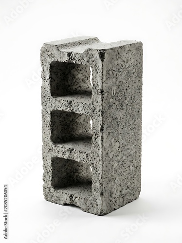 Grey Concrete Cinder Block with Three Holes Isolated on White Background
