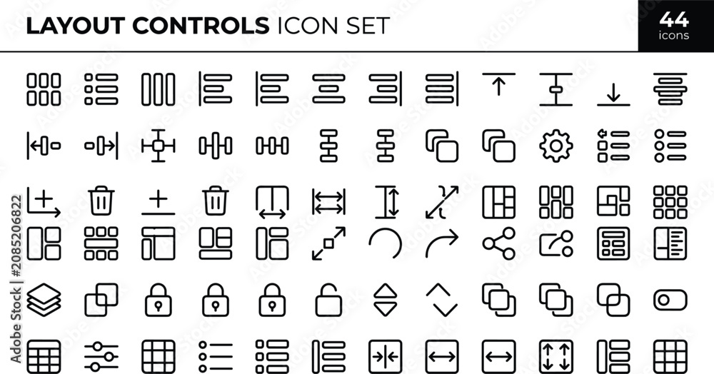 Fotografie Layout Controls Icon Set With Grid Alignment Spacing Arrangement And Minimal Int