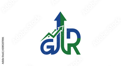 Business logo featuring the letters GJR, a growing arrow and a positive financial trend
