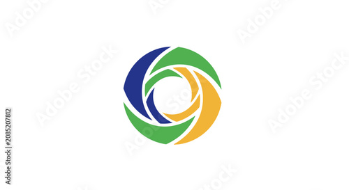 Abstract circular design with overlapping segments of color in a minimalist style, geometric emblem