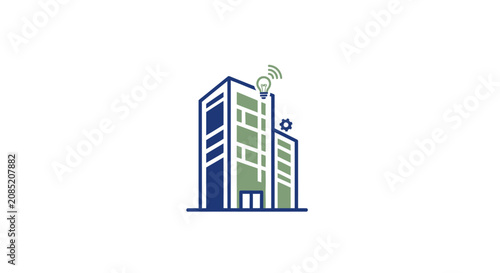 Smart building concept logo design featuring a lightbulb, gear, and wifi signal connection