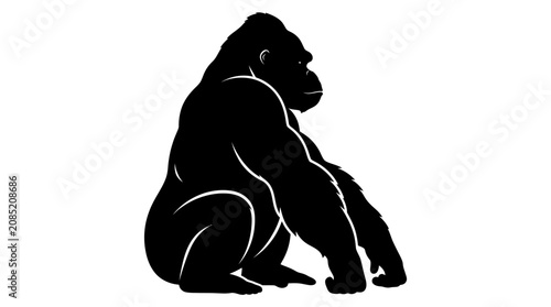 Fotografie Black gorilla silhouette, sitting gorilla icon, primate vector, animal illustrat