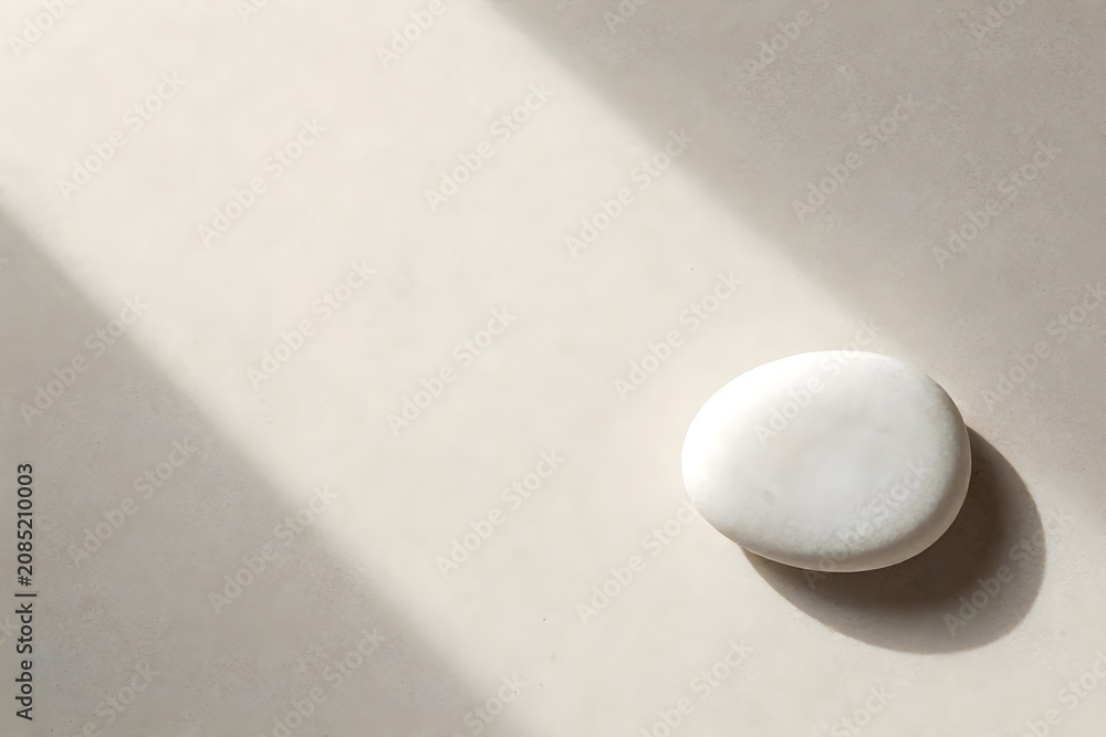 Obraz premium Minimalist white cosmetic jar on stone surface with organic shadows for skincare branding.