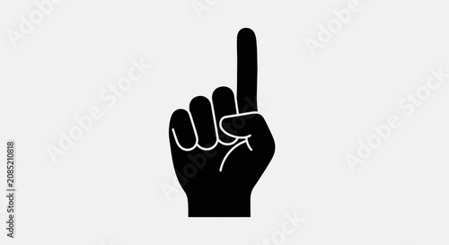 Silhouette Hand Indicating Number One, Gesture Of Pointing Upward On a White Background