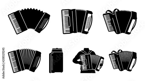 фотографія Accordion Icons Set, Musical Instrument Vector Graphics, Folk Music Equipment Co