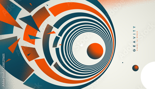 Abstract gravity concept showing pull, tension, and momentum as elements flow toward a center, transforming chaos into structured balance and direction.
