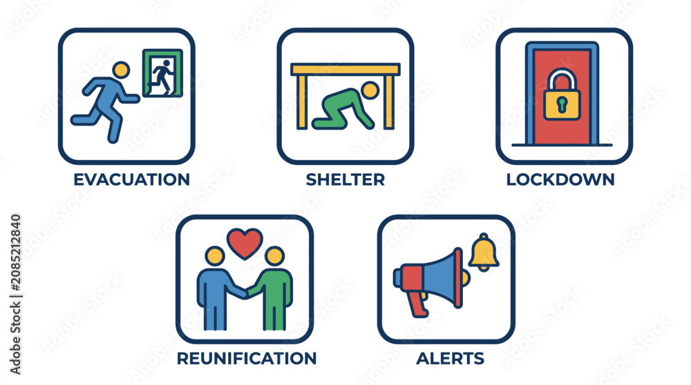 Fototapeta premium Back-To-School Emergency Safety Icons Set