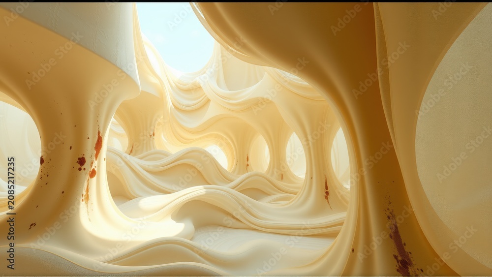 Fototapeta premium Abstract organic forms create tunnel. Soft lighting emphasizes curves, textures, warm tones. Dreamlike, surreal composition.