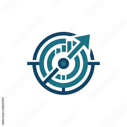 A blue circular target icon with an upward growth arrow
