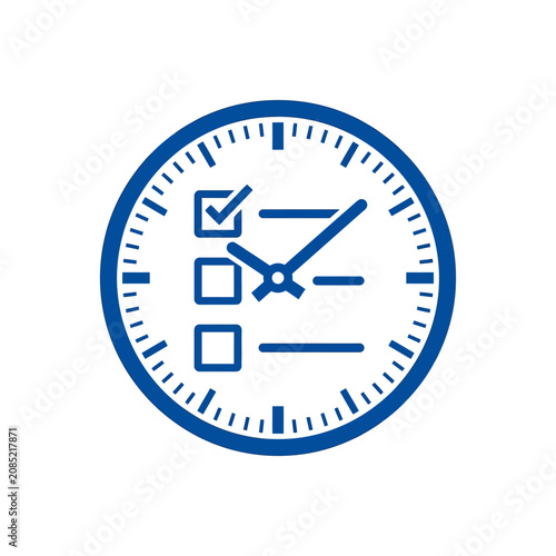 A blue clock icon featuring a checklist for time management tasks