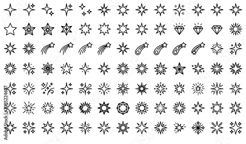 Sparkle and Star Monoline Icon Pack Vector with Editable Stroke Twinkle Glow Glitter and Decorative Light Symbols
