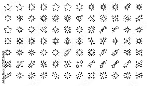 Minimal Sparkles and Stars Outline Icon Collection Vector with Glitter Shine Decorative and Celestial Symbols