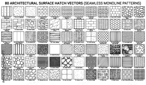 Architectural Seamless Hatch Pattern Set Vector with CAD Construction Material and Technical Drawing Textures