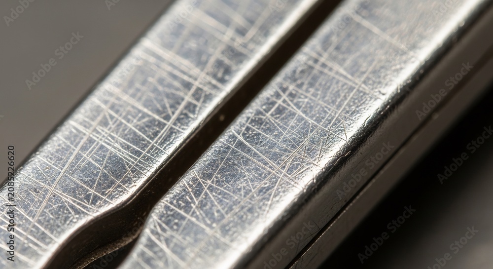 Fototapeta premium Close-up of Scratched Metal Surface: Detailed Texture and Light Reflections.