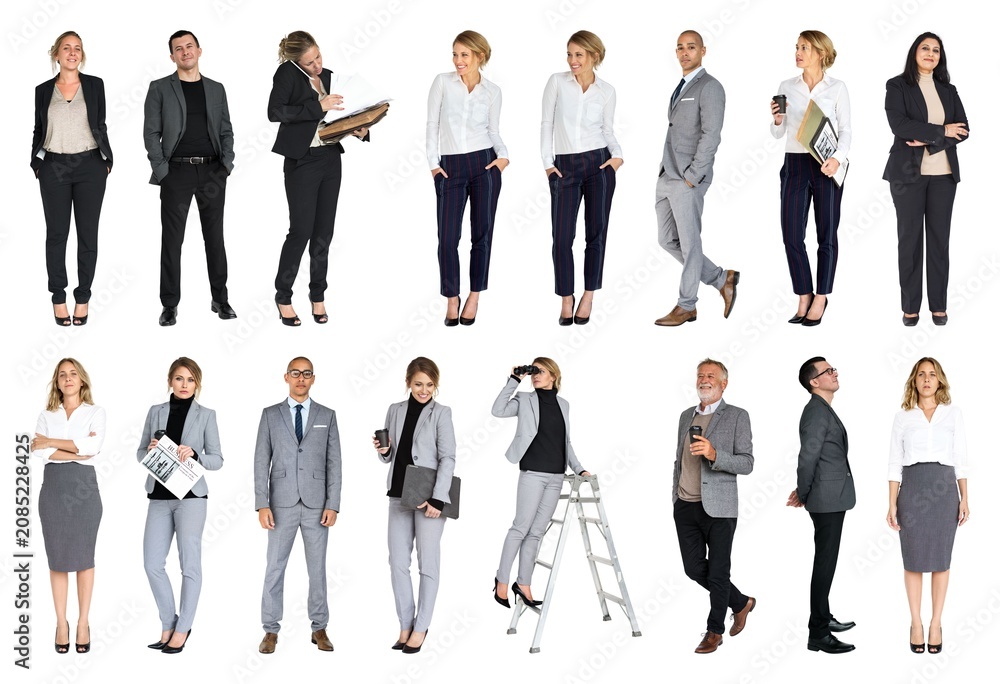Obraz premium Diverse professionals in business attire element set isolated on white