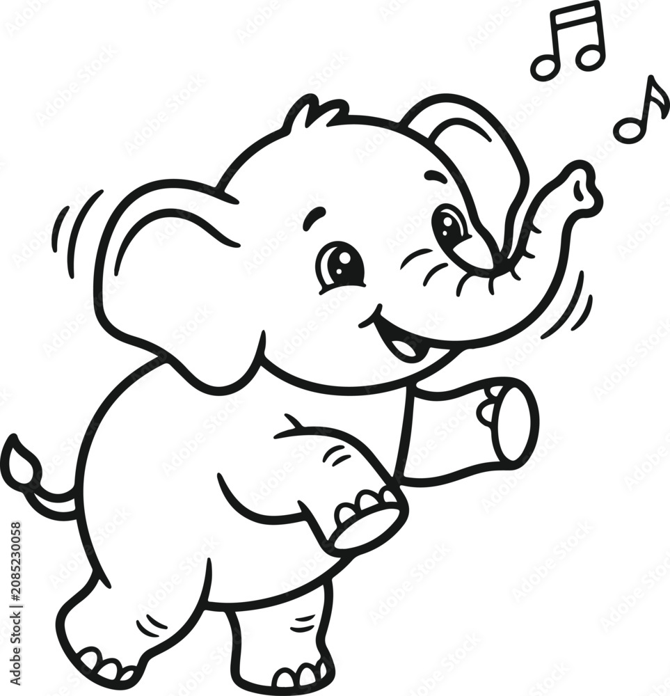 Fototapeta premium Elephant Black Bold outline coloring page 