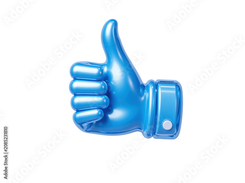Blue 3d thumbs up social media icon, isolated on transparent background