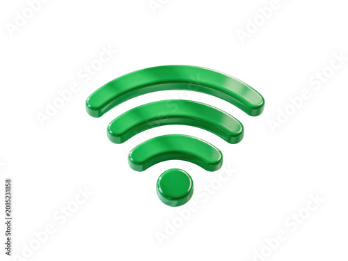 Green 3d wifi signal icon showing wireless connection, isolated on transparent background
