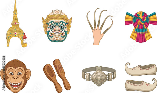 Fotografía Traditional Thai dance costume and performance accessories collection featuring